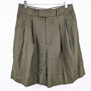 Banana Republic Linen Shorts Womens‎ 8 Olive Green Pleated High Waist Career